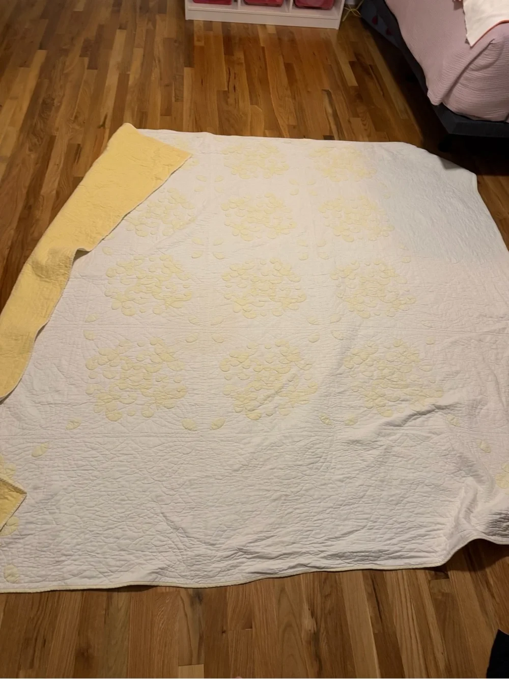 Lot of 2 vintage butter yellow cotton quilts 78 x 80